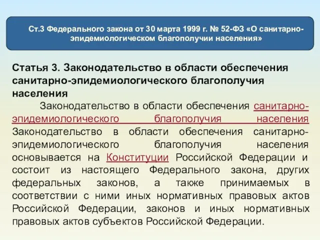 Статья 3. Законодательство в области обеспечения санитарно-эпидемиологического благополучия населения Законодательство в