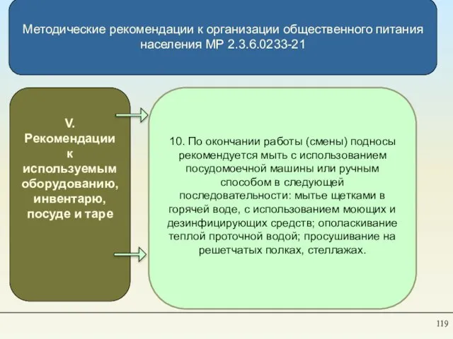 Методические рекомендации к организации общественного питания населения МР 2.3.6.0233-21 V. Рекомендации