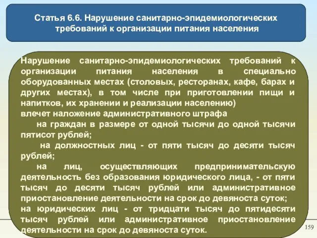 Статья 6.6. Нарушение санитарно-эпидемиологических требований к организации питания населения Нарушение санитарно-эпидемиологических