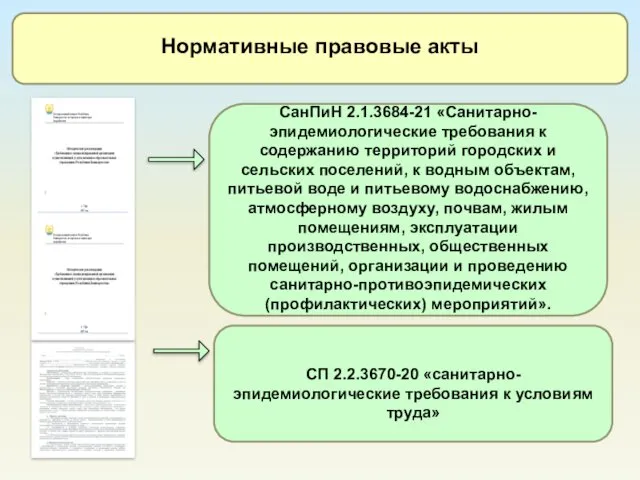 Нормативные правовые акты СанПиН 2.1.3684-21 «Санитарно-эпидемиологические требования к содержанию территорий городских