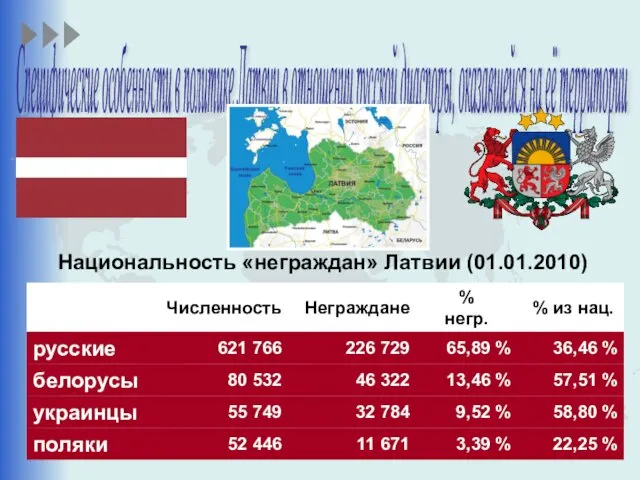 Специфические особенности в политике Латвии в отношении русской диаспоры, оказавшейся на