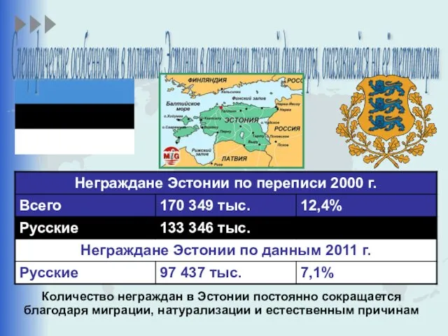 Специфические особенности в политике Эстонии в отношении русской диаспоры, оказавшейся на