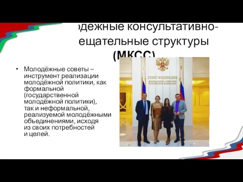 Молодёжные консультативно-совещательные структуры (МКСС) Молодёжные советы – инструмент реализации молодёжной политики,