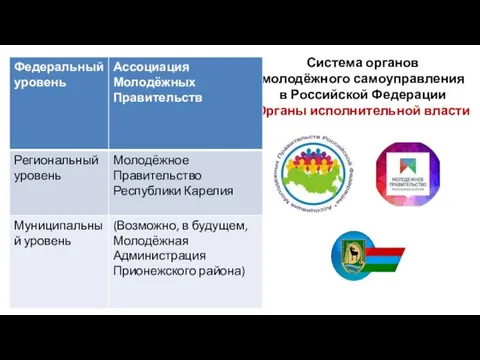 Система органов молодёжного самоуправления в Российской Федерации Органы исполнительной власти