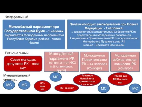 Федеральный уровень Молодёжный парламент при Государственной Думе – 1 человек выдвигается