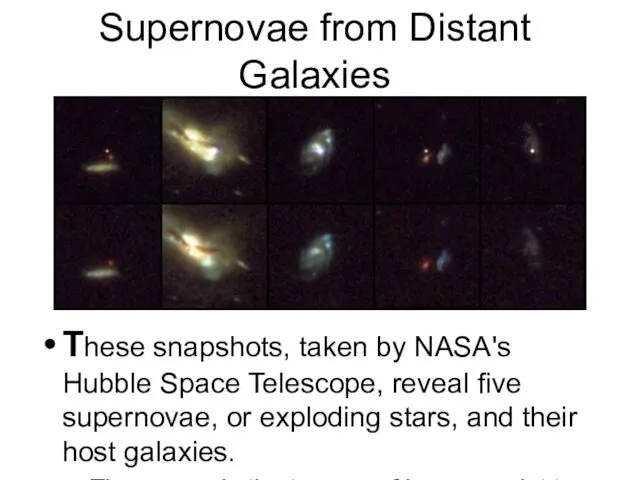 Supernovae from Distant Galaxies These snapshots, taken by NASA's Hubble Space