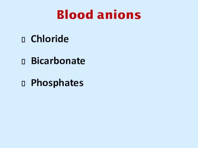 Blood anions Chloride Bicarbonate Phosphates