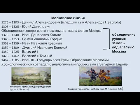 Московские князья 1276 – 1303 – Даниил Александрович (младший сын Александра