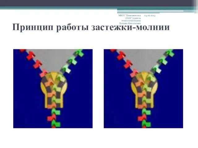 Принцип работы застежки-молнии 24.02.2013 МБОУ "Инжавинская СОШ" учитель технологии Одина Татьяна Николаевна