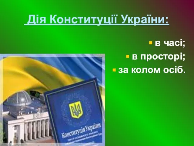 Дія Конституції України: в часі; в просторі; за колом осіб.