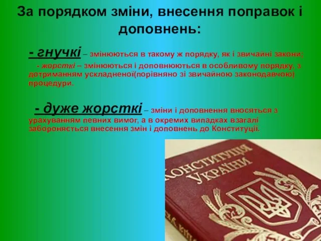 За порядком зміни, внесення поправок і доповнень: - гнучкі – змінюються