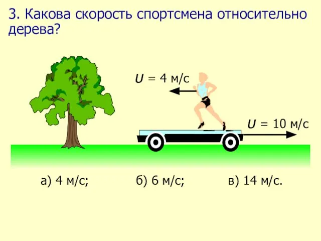 3. Какова скорость спортсмена относительно дерева?