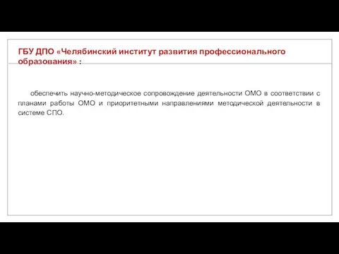 ГБУ ДПО «Челябинский институт развития профессионального образования» : обеспечить научно-методическое сопровождение