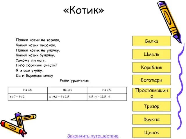 «Котик» Пошел котик на торжок, Купил котик пирожок. Пошел котик на