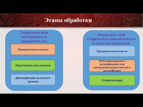 Эндоскопы для нестерильных вмешательств Этапы обработки Эндоскопы для стерильных вмешательств и