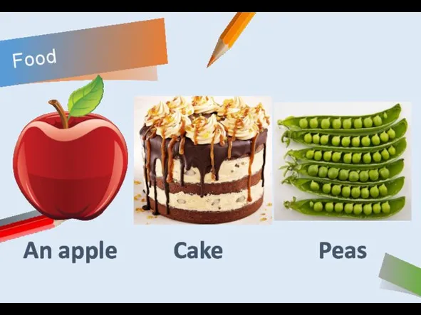 Food An apple Cake Peas