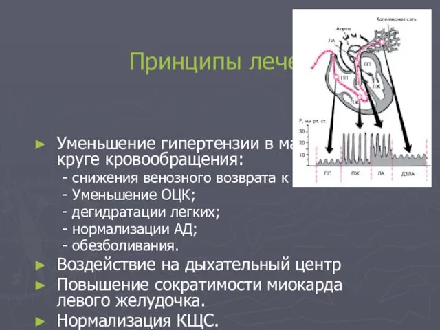 Принципы лечения ОЛ: Уменьшение гипертензии в малом круге кровообращения: - снижения