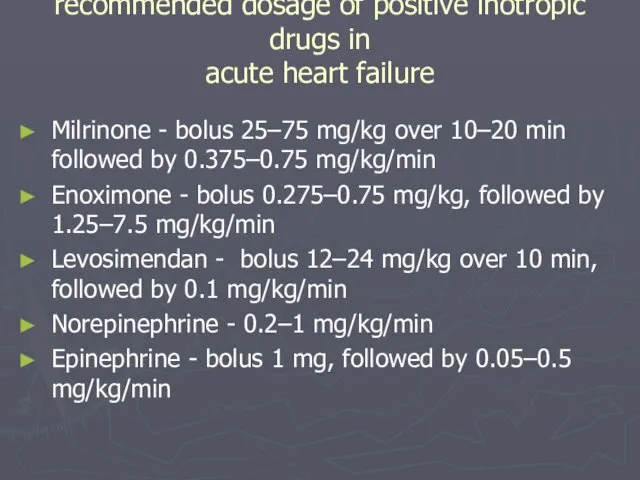 European Society of Cardiology recommended dosage of positive inotropic drugs in