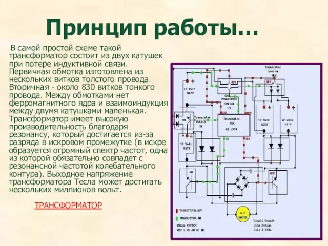 Принцип работы… В самой простой схеме такой трансформатор состоит из двух