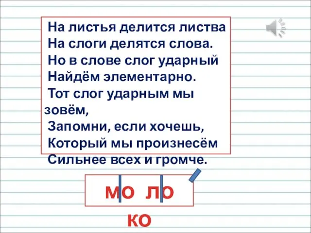 На листья делится листва На слоги делятся слова. Но в слове