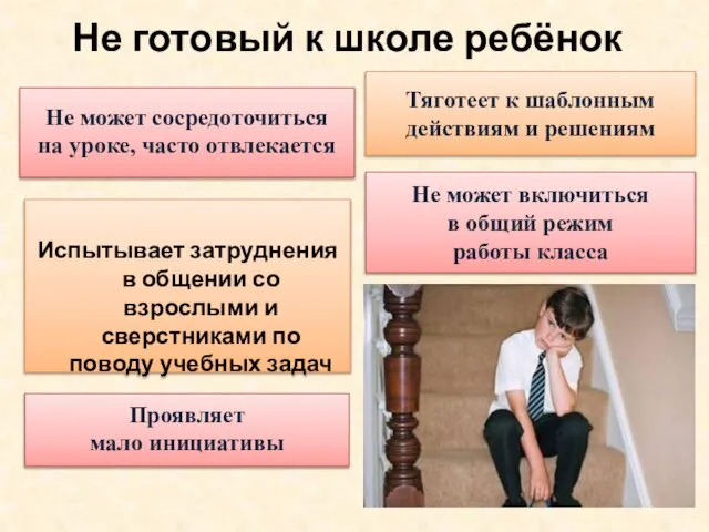 Не готовый к школе ребёнок Испытывает затруднения в общении со взрослыми