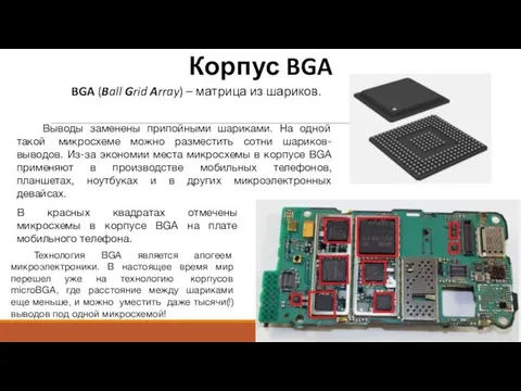 Корпус BGA BGA (Ball Grid Array) – матрица из шариков. Выводы