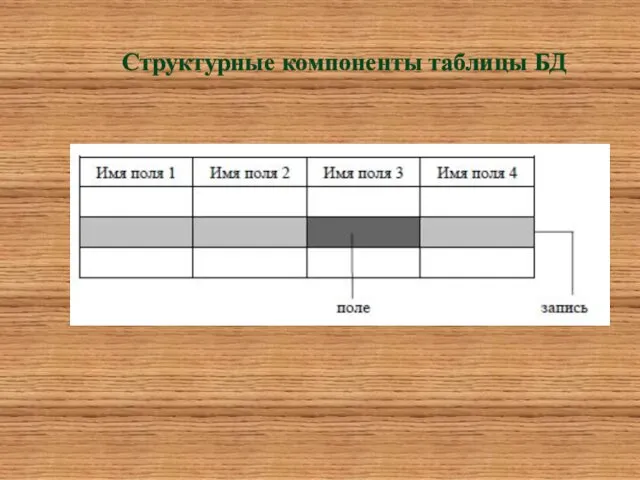 Структурные компоненты таблицы БД