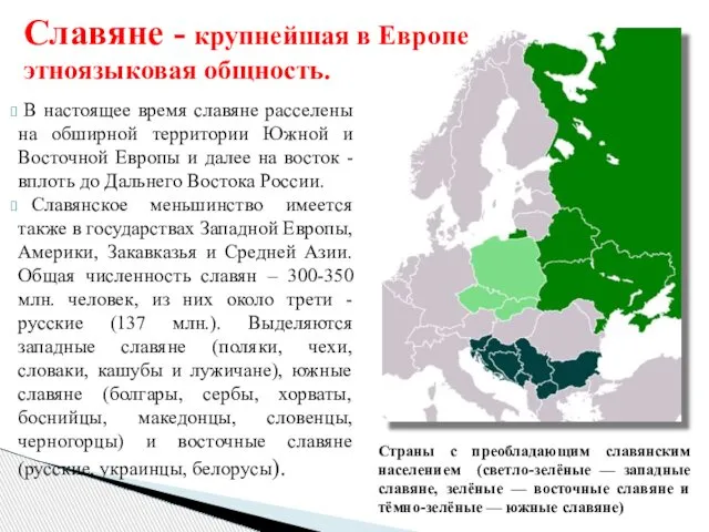 В настоящее время славяне расселены на обширной территории Южной и Восточной