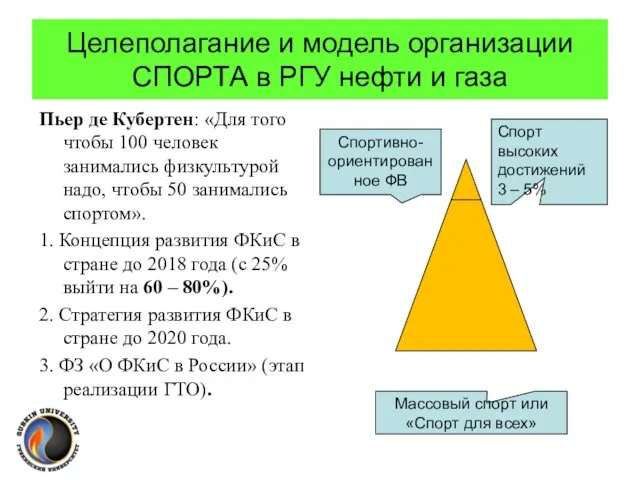 Целеполагание и модель организации СПОРТА в РГУ нефти и газа Пьер