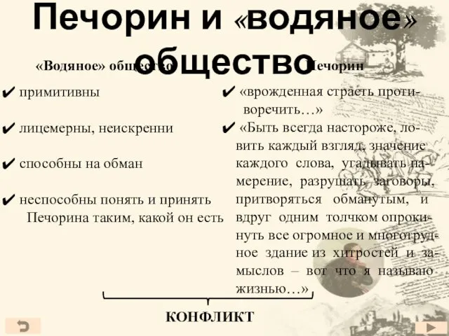 Печорин и «водяное» общество примитивны лицемерны, неискренни способны на обман неспособны