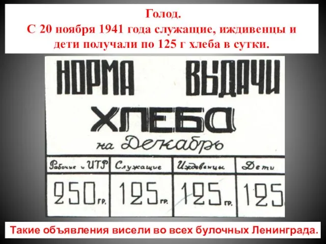 Такие объявления висели во всех булочных Ленинграда. Голод. С 20 ноября