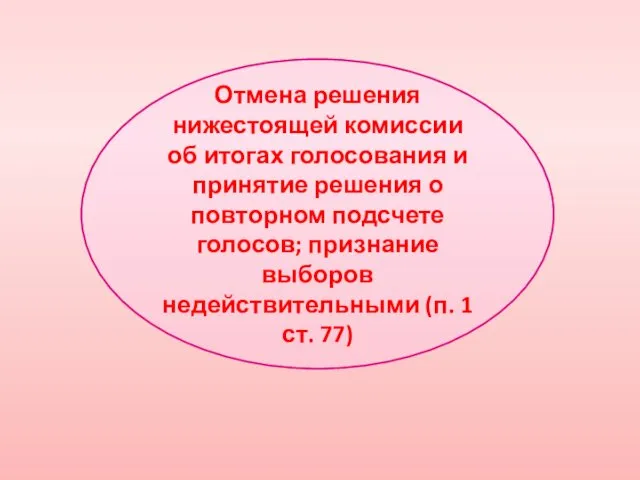 Отмена решения нижестоящей комиссии об итогах голосования и принятие решения о