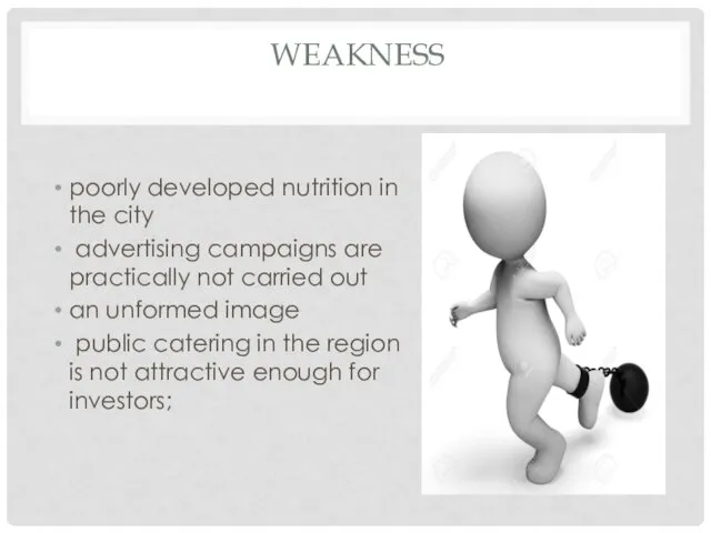 WEAKNESS poorly developed nutrition in the city advertising campaigns are practically