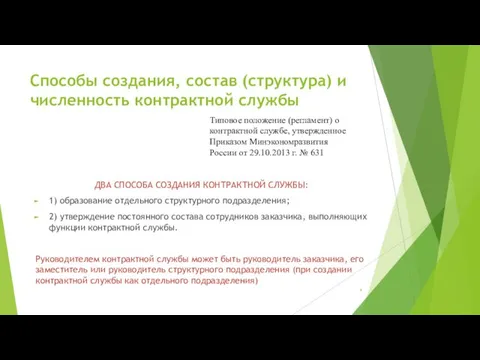 Способы создания, состав (структура) и численность контрактной службы ДВА СПОСОБА СОЗДАНИЯ