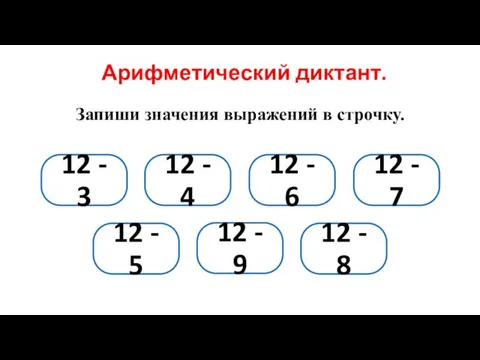 Арифметический диктант. 12 - 3 12 - 4 12 - 6