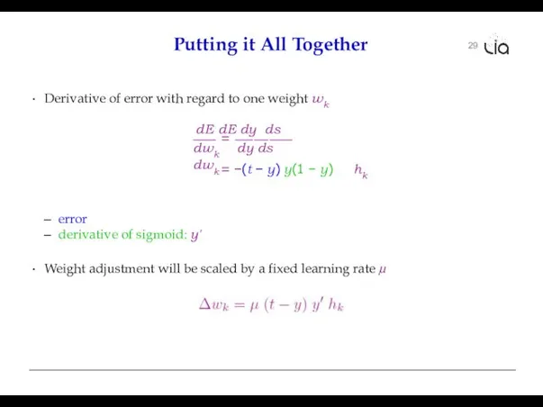 29 Putting it All Together Derivative of error with regard to