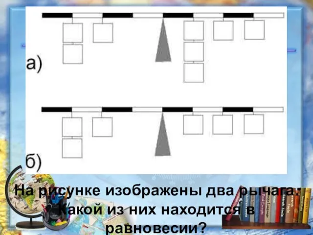 На рисунке изображены два рычага. Какой из них находится в равновесии?