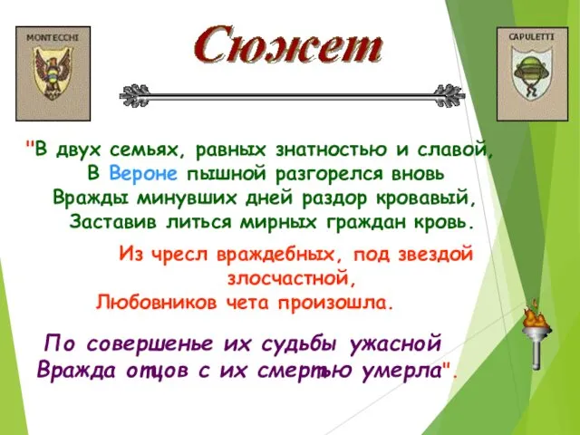 "В двух семьях, равных знатностью и славой, В Вероне пышной разгорелся