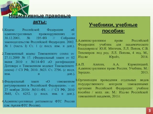 Нормативные правовые акты: Кодекс Российской Федерации об административных правонарушениях от 30.12.2001.