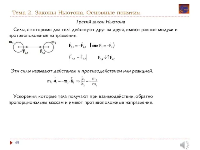 Тема 2. Законы Ньютона. Основные понятия. Третий закон Ньютона Силы, с