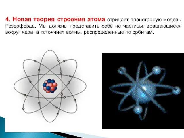 4. Новая теория строения атома отрицает планетарную модель Резерфорда. Мы должны