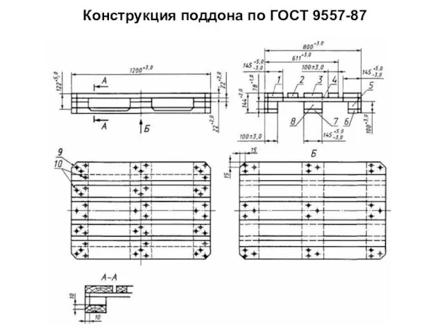 Конструкция поддона по ГОСТ 9557-87