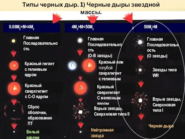 Главная Последовательность Красный гигант с гелиевым ядром Красный сверхгигант с С-О