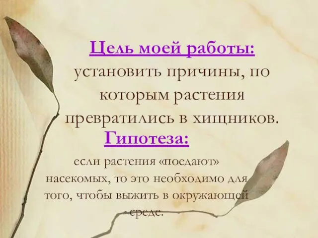 Цель моей работы: установить причины, по которым растения превратились в хищников.