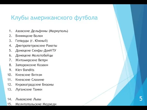 Клубы американского футбола 5 Азовские Дельфины (Мариуполь) Винницкие Волки Гепарды (г.