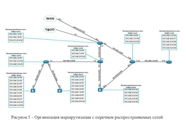 Рисунок 5 - Организация маршрутизации с перечнем распространяемых сетей