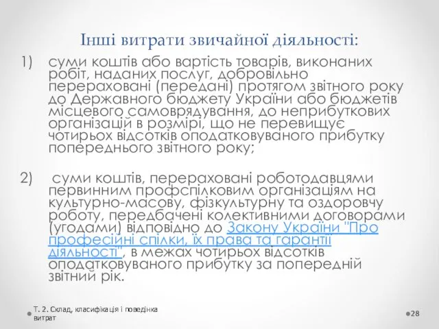 Інші витрати звичайної діяльності: суми коштів або вартість товарів, виконаних робіт,