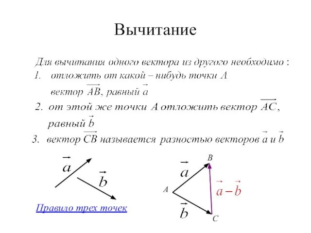 Вычитание B A Правило трех точек C