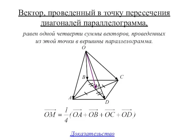 Вектор, проведенный в точку пересечения диагоналей параллелограмма, A B C D