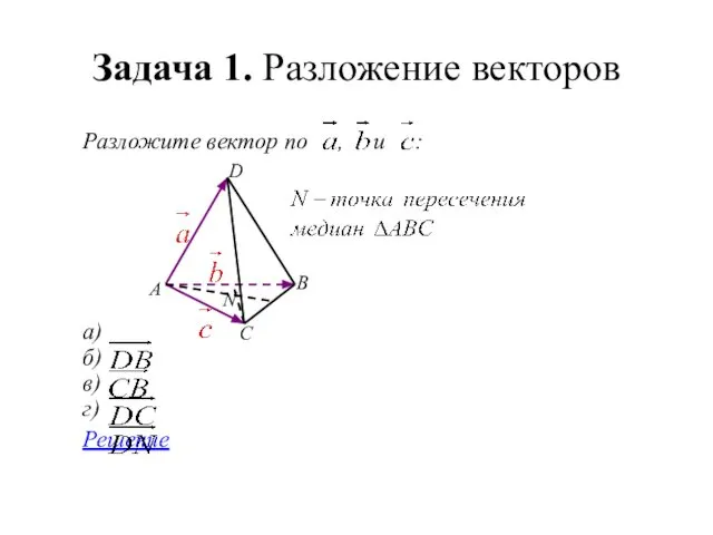 Задача 1. Разложение векторов Разложите вектор по , и : а)